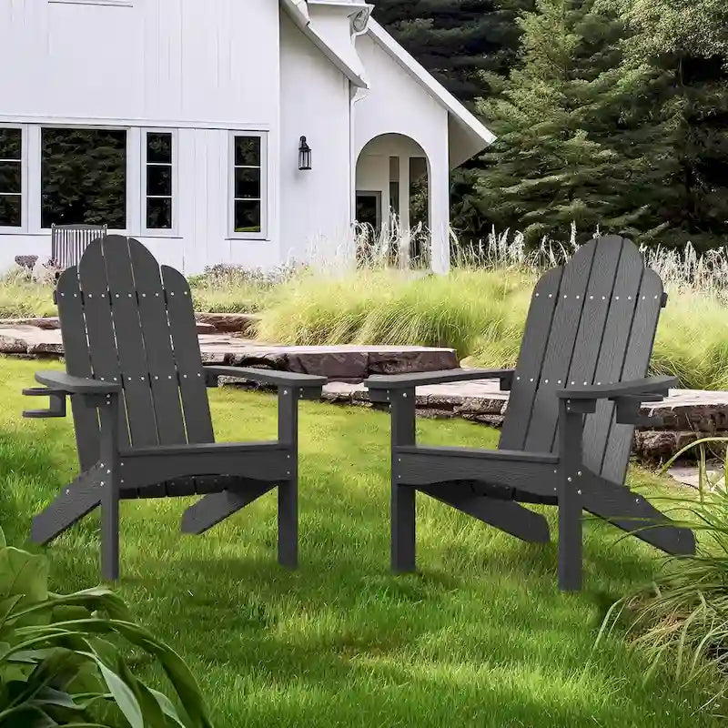 LUE BONA Plastic Poly Weather Resistant Outdoor Patio Adirondack Chair 2-Pack - 35 D x 30 W x 36.2 H