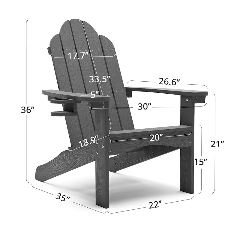 LUE BONA Plastic Poly Weather Resistant Outdoor Patio Adirondack Chair 2-Pack - 35 D x 30 W x 36.2 H