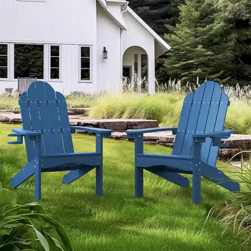 LUE BONA Plastic Poly Weather Resistant Outdoor Patio Adirondack Chair 2-Pack - 35 D x 30 W x 36.2 H