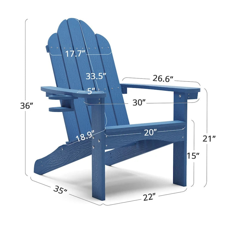 LUE BONA Plastic Poly Weather Resistant Outdoor Patio Adirondack Chair 2-Pack - 35 D x 30 W x 36.2 H