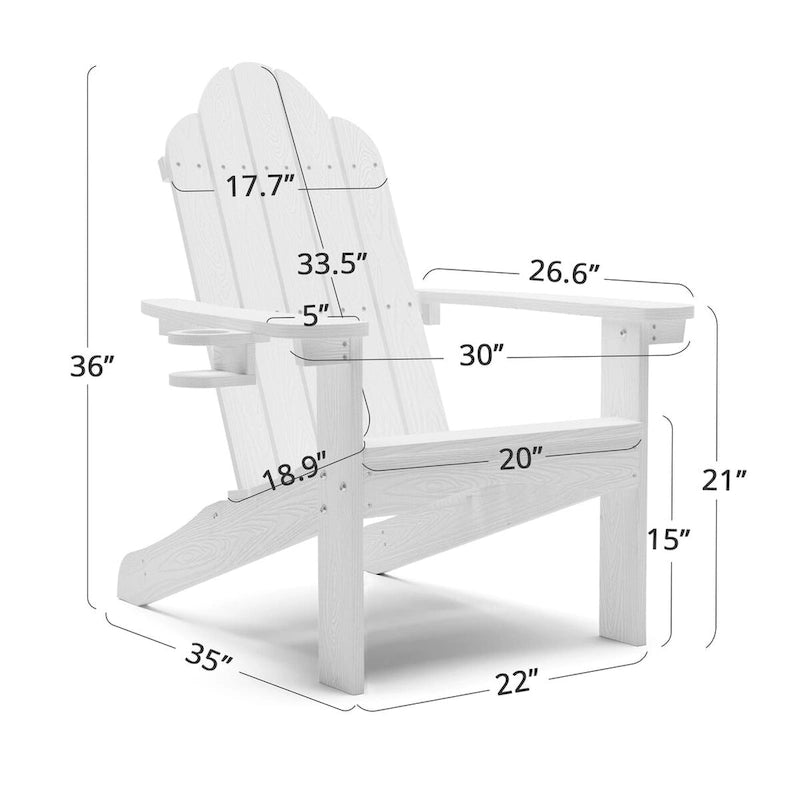 LUE BONA Plastic Poly Weather Resistant Outdoor Patio Adirondack Chair 2-Pack - 35 D x 30 W x 36.2 H