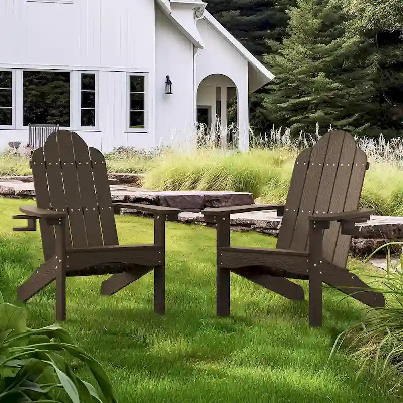 LUE BONA Plastic Poly Weather Resistant Outdoor Patio Adirondack Chair 2-Pack - 35 D x 30 W x 36.2 H
