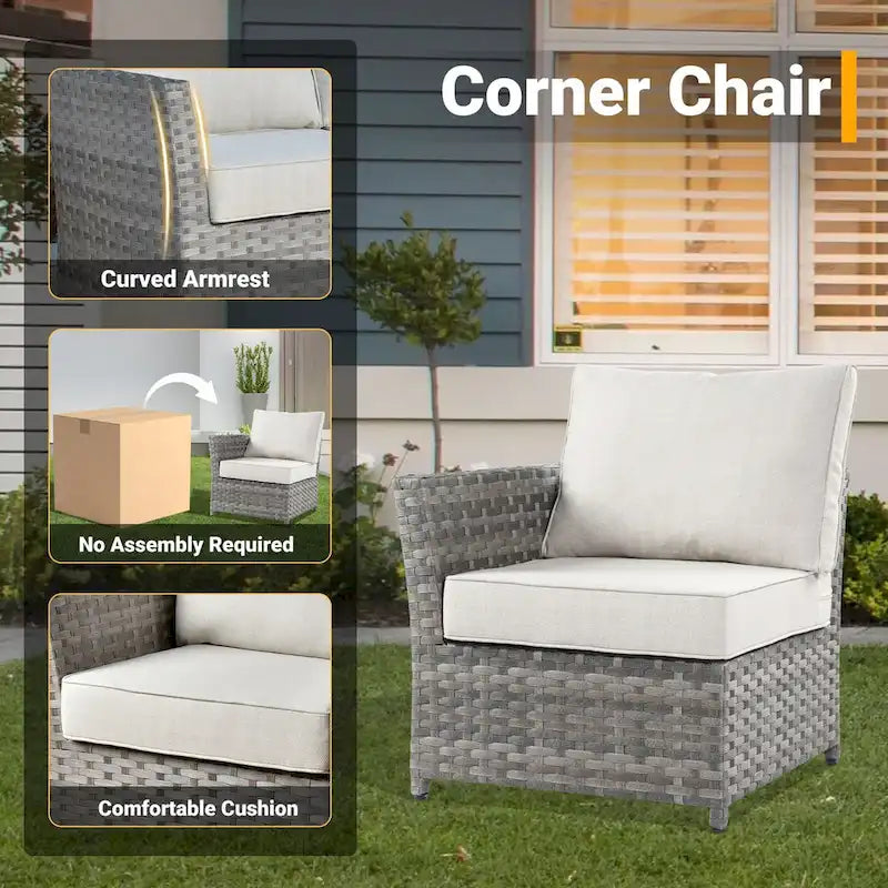 HOOOWOOO 10-piece Wicker Patio Furniture Sectional Set with Steel Fire Pit Table