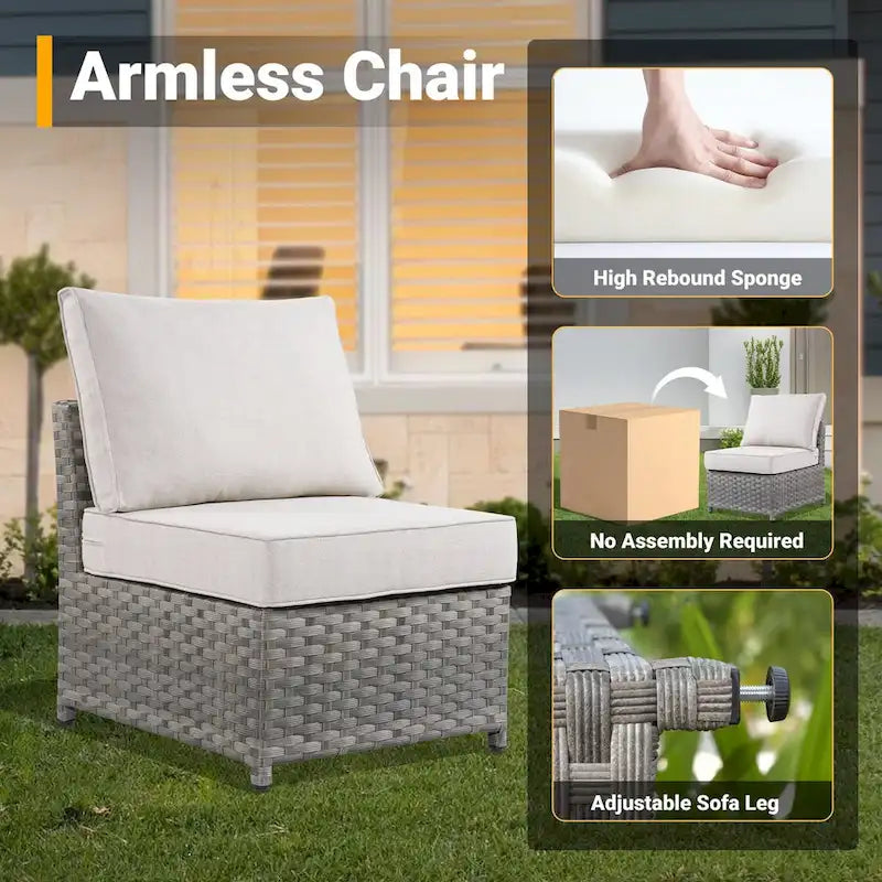 HOOOWOOO 10-piece Wicker Patio Furniture Sectional Set with Steel Fire Pit Table