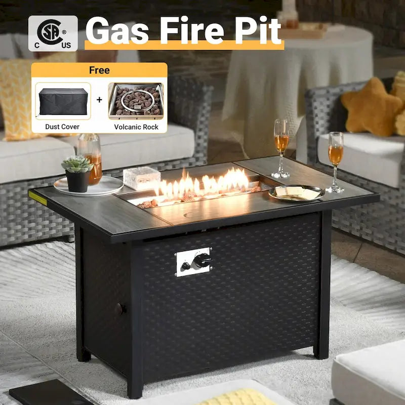 HOOOWOOO 10-piece Wicker Patio Furniture Sectional Set with Steel Fire Pit Table