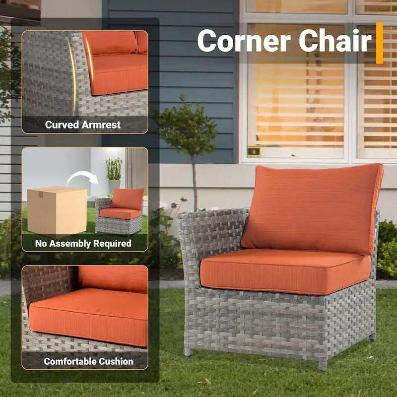 HOOOWOOO 10-piece Wicker Patio Furniture Sectional Set with Steel Fire Pit Table
