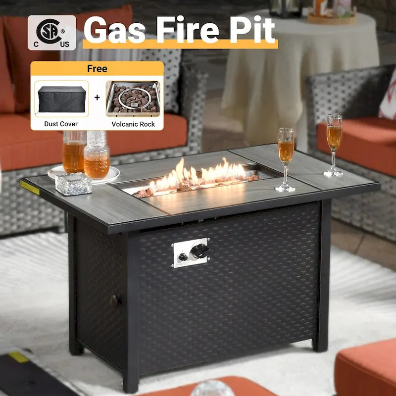 HOOOWOOO 10-piece Wicker Patio Furniture Sectional Set with Steel Fire Pit Table