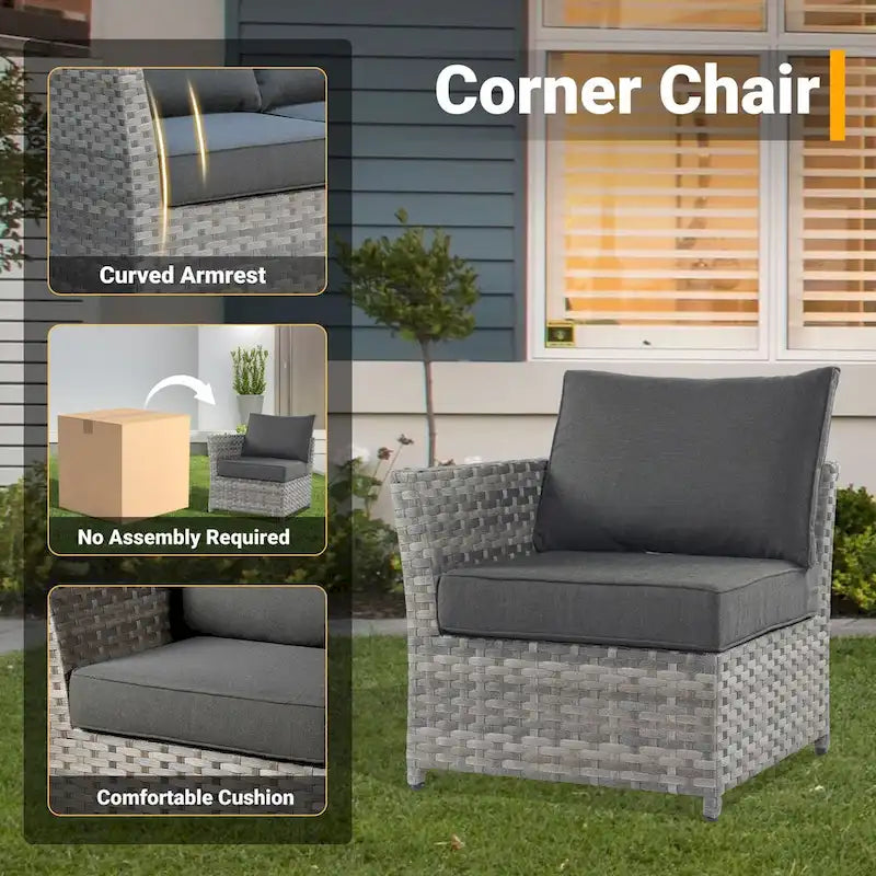 HOOOWOOO 10-piece Wicker Patio Furniture Sectional Set with Steel Fire Pit Table