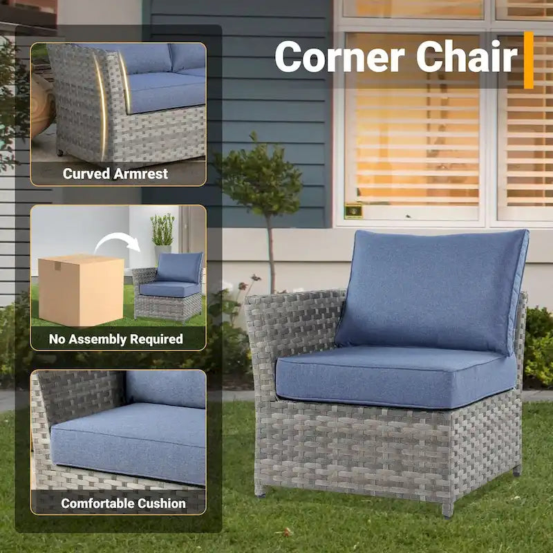 HOOOWOOO 10-piece Wicker Patio Furniture Sectional Set with Steel Fire Pit Table