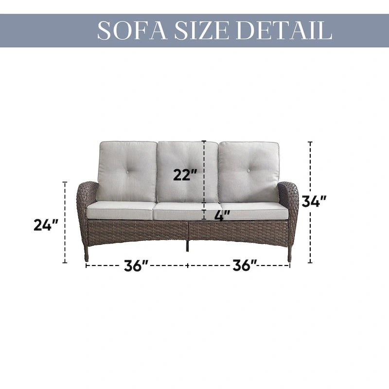 7 Piece Outdoor Sofa with Rocking Chairs and Ottomans - Brown