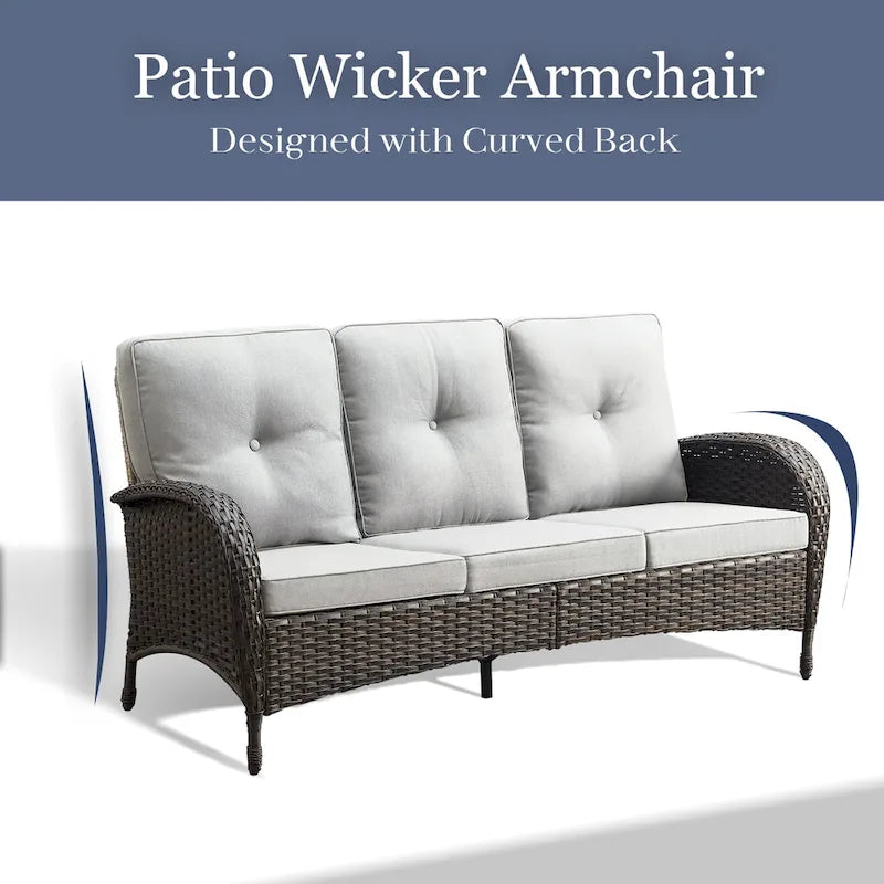 7 Piece Outdoor Sofa with Rocking Chairs and Ottomans - Brown