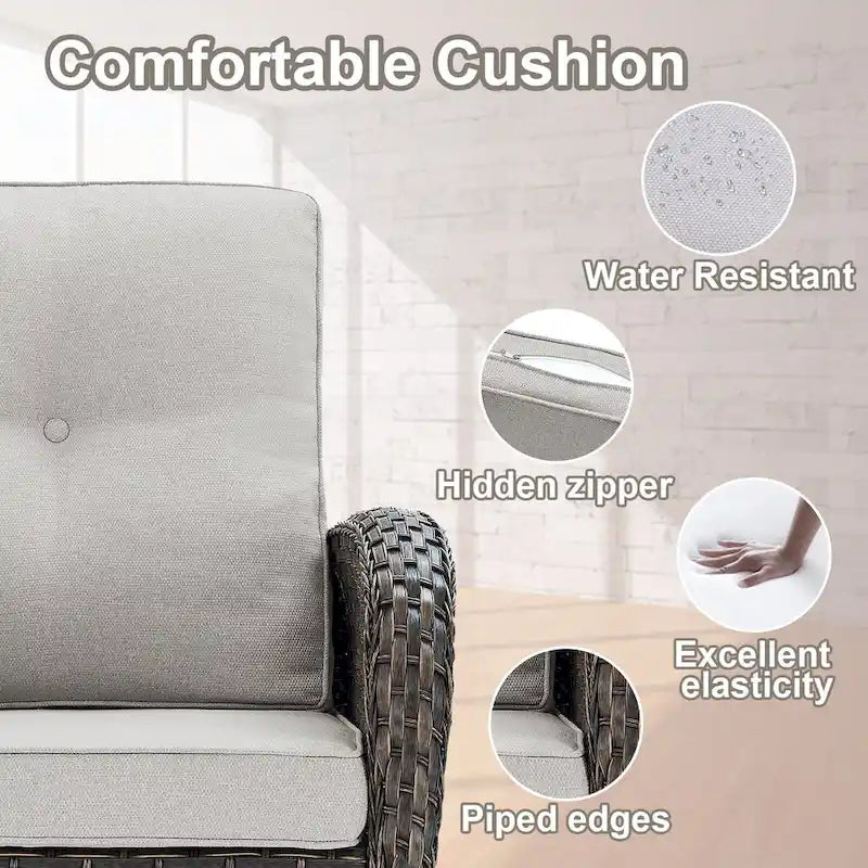 7 Piece Outdoor Sofa with Rocking Chairs and Ottomans - Brown