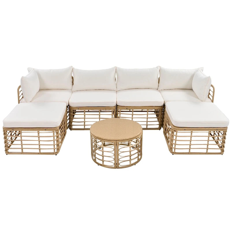 7 Pieces Outdoor Patio Furniture, All-Weather Rattan Sectional Sofa Set with Thick Cushions and Pillows, Conversation Sets