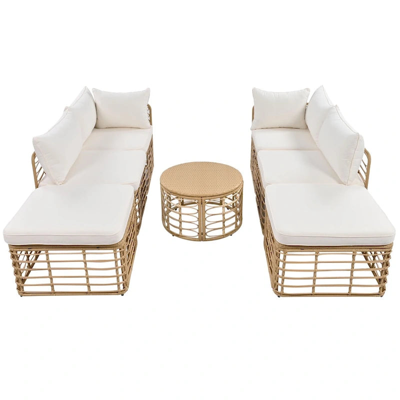 7 Pieces Outdoor Patio Furniture, All-Weather Rattan Sectional Sofa Set with Thick Cushions and Pillows, Conversation Sets