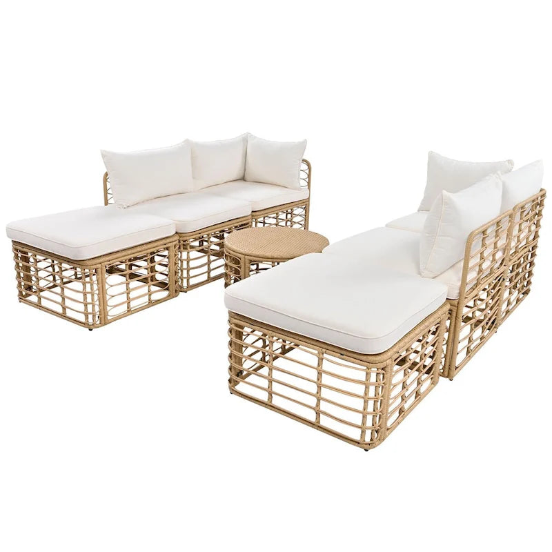 7 Pieces Outdoor Patio Furniture, All-Weather Rattan Sectional Sofa Set with Thick Cushions and Pillows, Conversation Sets