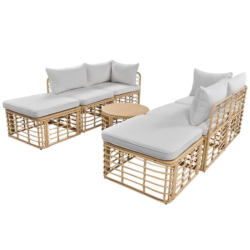 7 Pieces Outdoor Patio Furniture, All-Weather Rattan Sectional Sofa Set with Thick Cushions and Pillows, Conversation Sets