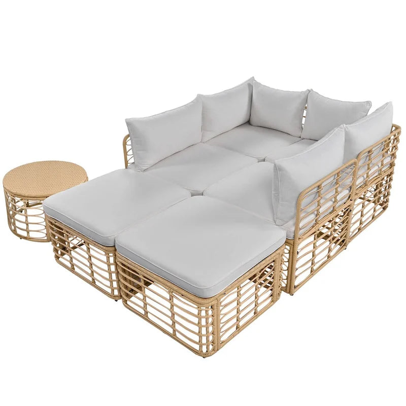 7 Pieces Outdoor Patio Furniture, All-Weather Rattan Sectional Sofa Set with Thick Cushions and Pillows, Conversation Sets