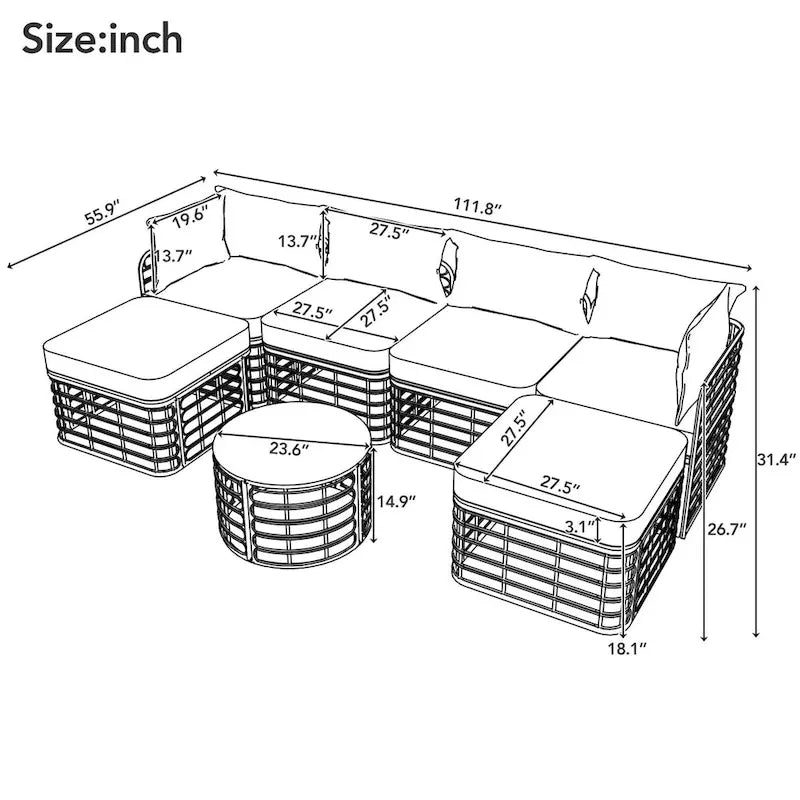 7 Pieces Outdoor Patio Furniture, All-Weather Rattan Sectional Sofa Set with Thick Cushions and Pillows, Conversation Sets