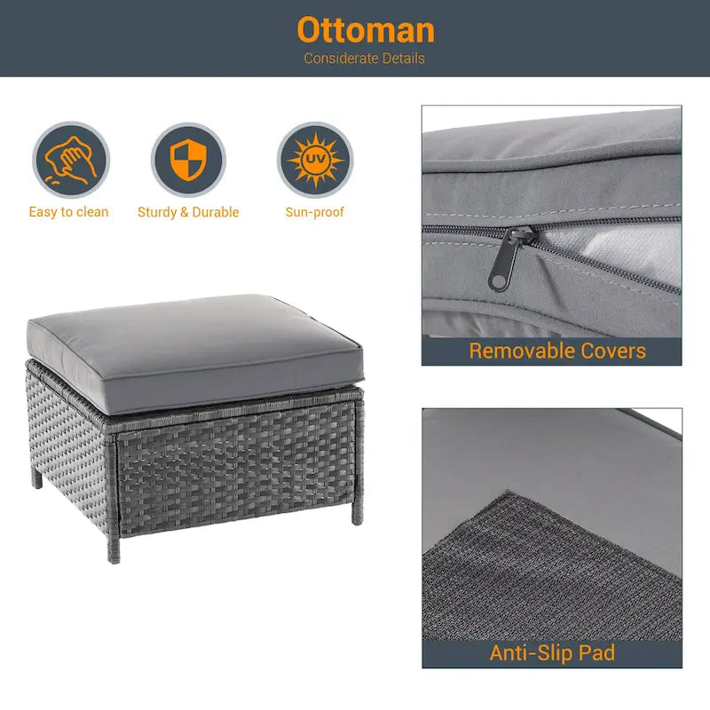 LIVOOSUN 5Pcs Patio Furniture Set Grey Rattan Coversation Seating Set