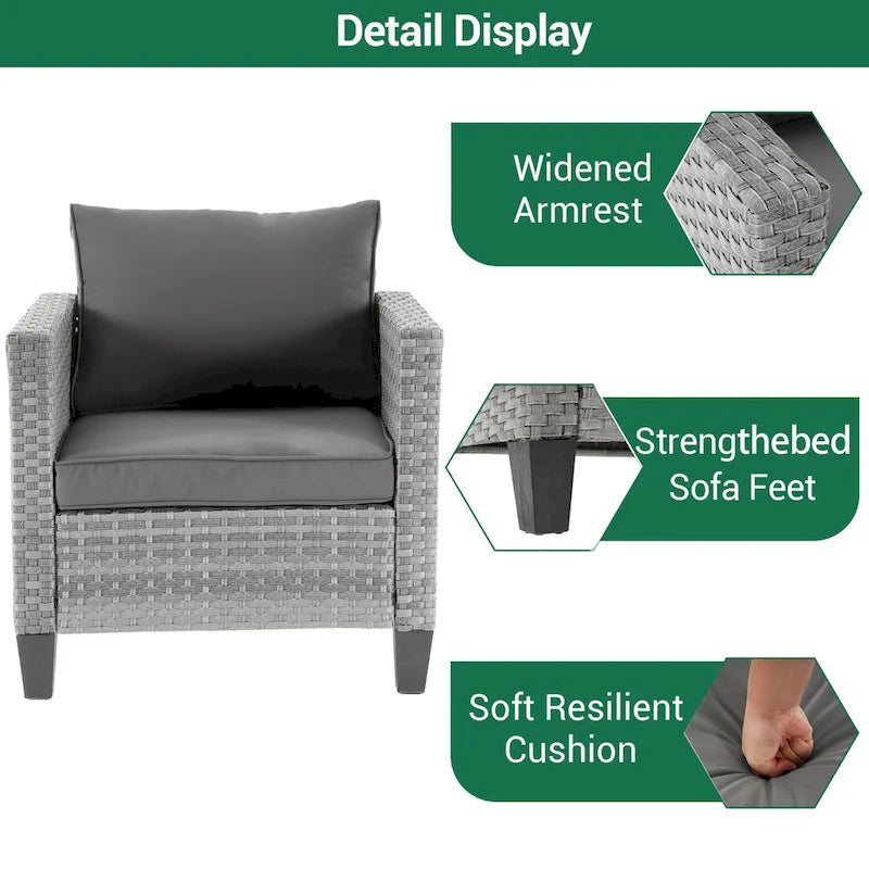 LIVOOSUN 5Pcs Patio Furniture Set Grey Rattan Coversation Seating Set