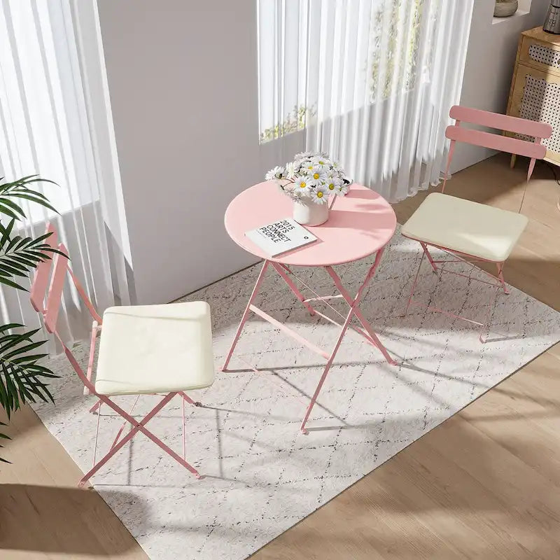 3 Pieces Patio Bistro Balcony Metail Chair Table Set