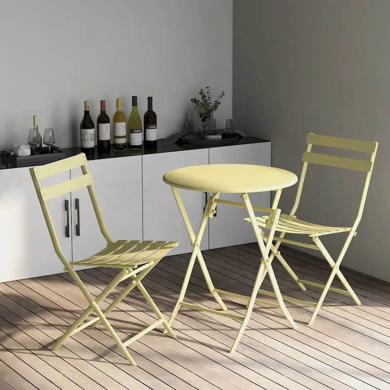 3 Piece Patio Bistro Set of Foldable Round Table and Chairs