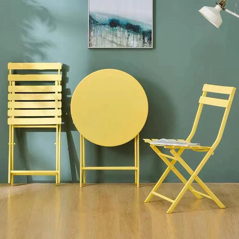 3 Piece Patio Bistro Set of Foldable Round Table and Chairs