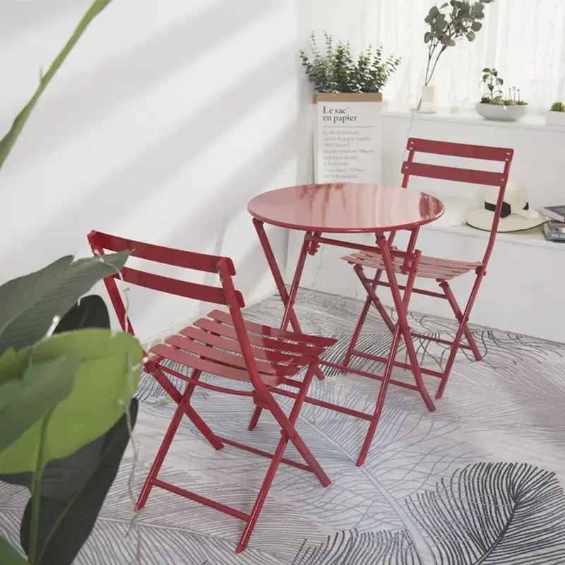 3 Piece Patio Bistro Set of Foldable Round Table and Chairs