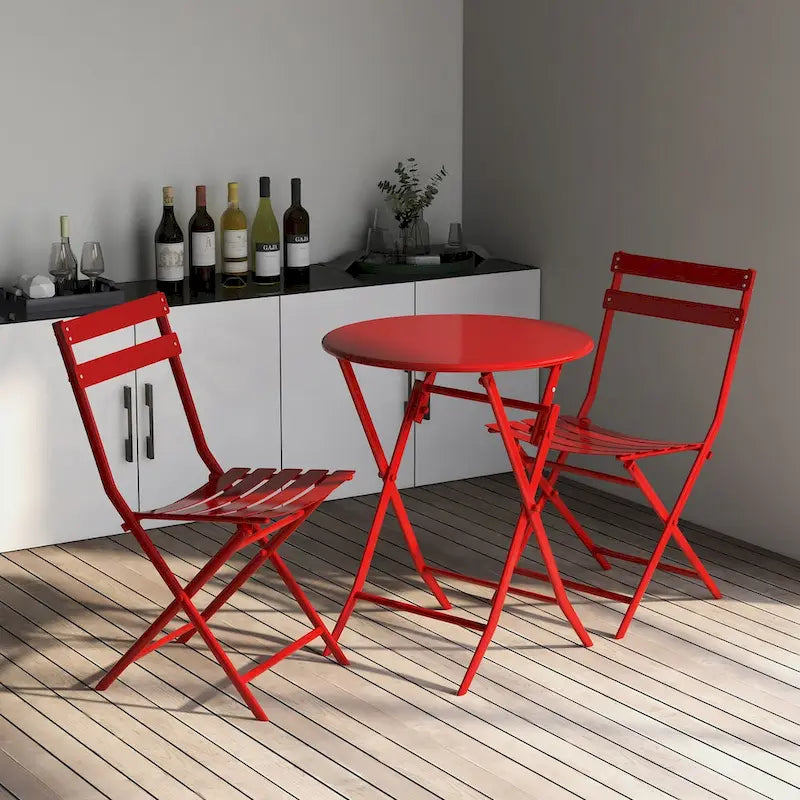 3 Piece Patio Bistro Set of Foldable Round Table and Chairs