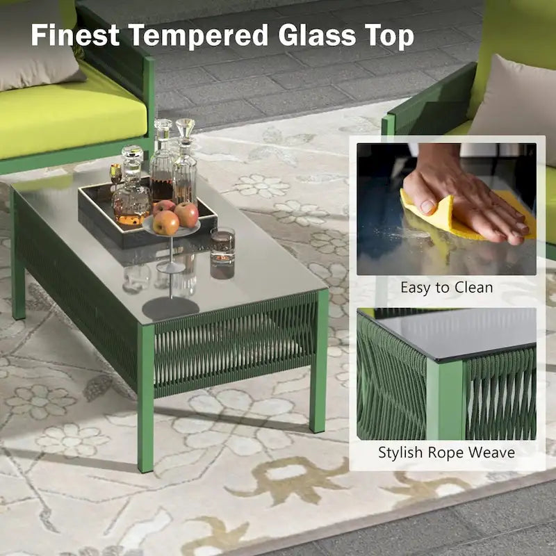 4-Piece Patio Furniture Set: Outdoor Seating with Tempered Glass Table, Thick Cushions