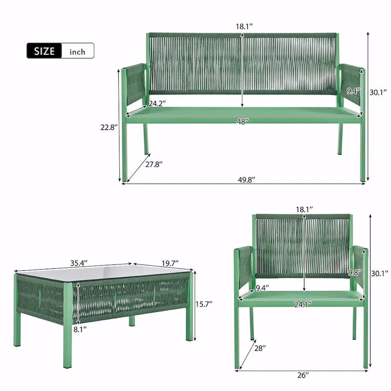 4-Piece Patio Furniture Set: Outdoor Seating with Tempered Glass Table, Thick Cushions