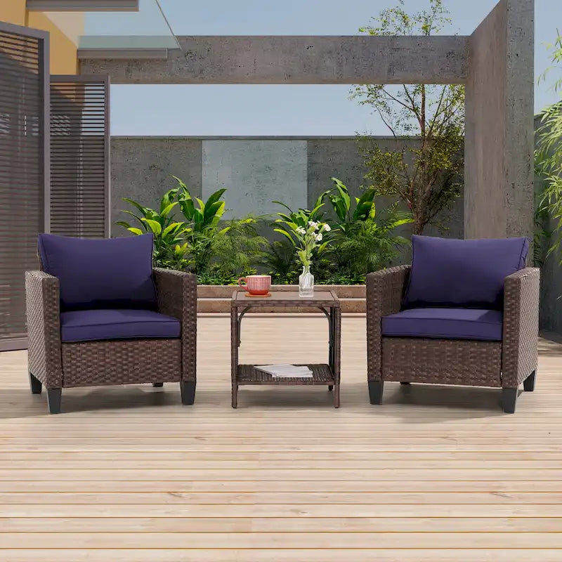 LIVOOSUN 3-Piece Patio Sofa Set Brown Rattan Outdoor Chair with Side Table