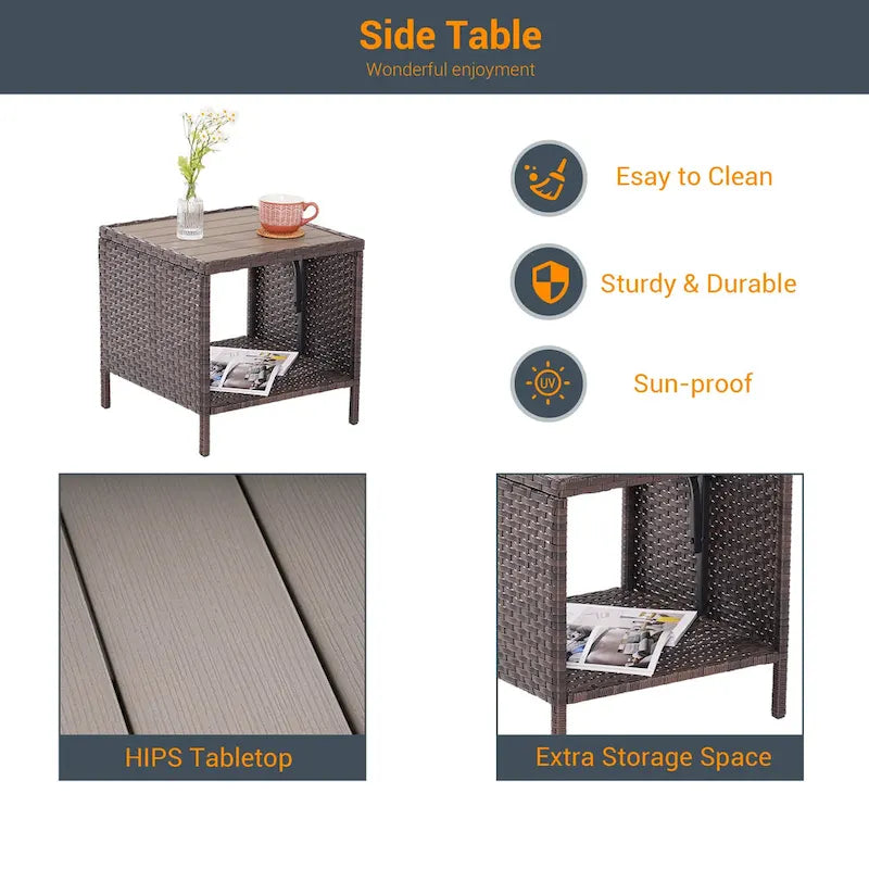 LIVOOSUN 3-Piece Patio Sofa Set Brown Rattan Outdoor Chair with Side Table