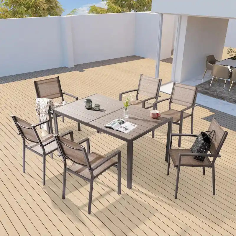 BONOSUKI Outdoor 7-Piece Dining Set Textilene Fabric w/Powder-coated