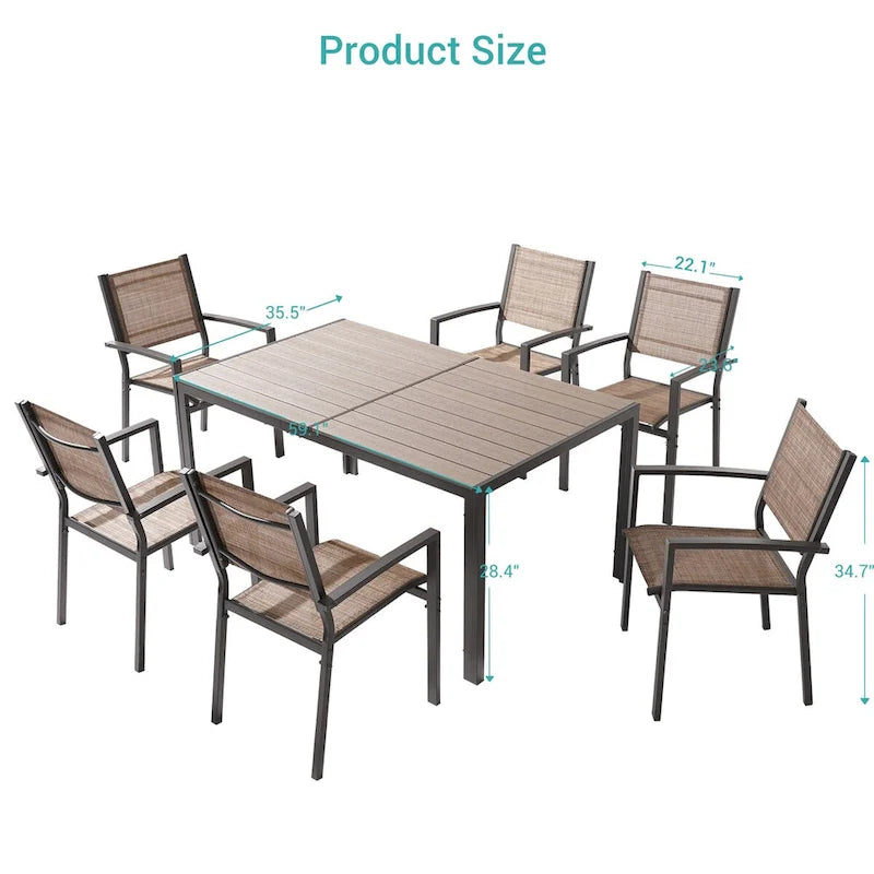 BONOSUKI Outdoor 7-Piece Dining Set Textilene Fabric w/Powder-coated