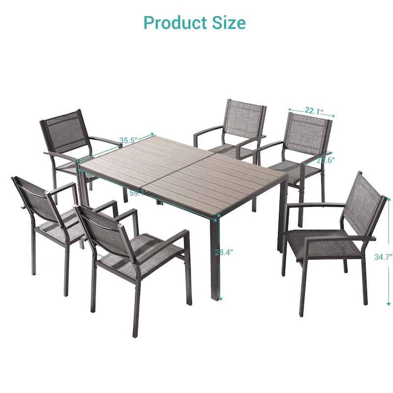 BONOSUKI Outdoor 7-Piece Dining Set Textilene Fabric w/Powder-coated