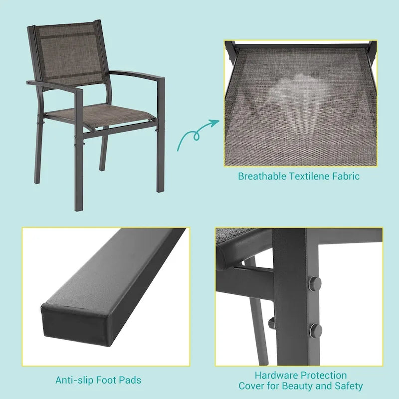 BONOSUKI Outdoor 7-Piece Dining Set Textilene Fabric w/Powder-coated