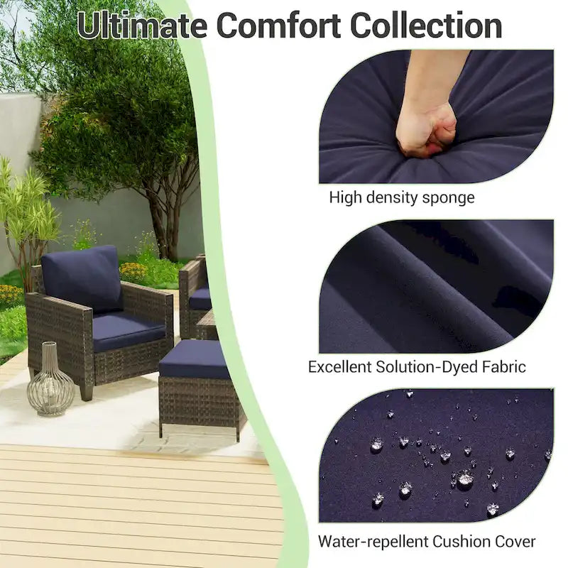 LIVOOSUN Outdoor 7Pcs Furniture Conversation Brown Rattan Sofa Set w/2 Tables