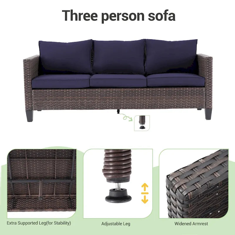 LIVOOSUN Outdoor 7Pcs Furniture Conversation Brown Rattan Sofa Set w/2 Tables