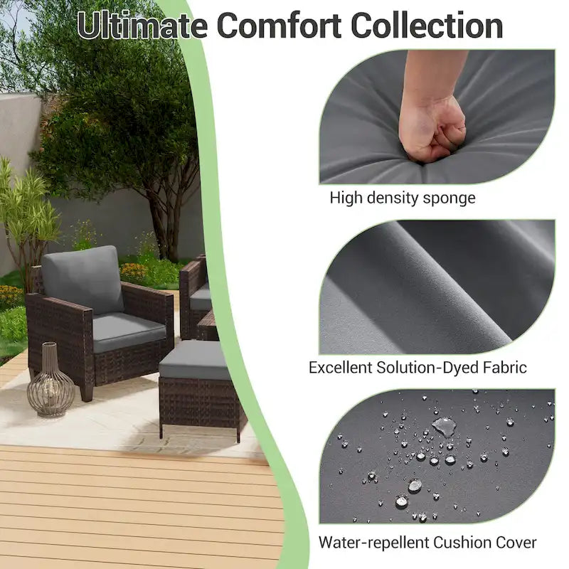 LIVOOSUN Outdoor 7Pcs Furniture Conversation Brown Rattan Sofa Set w/2 Tables