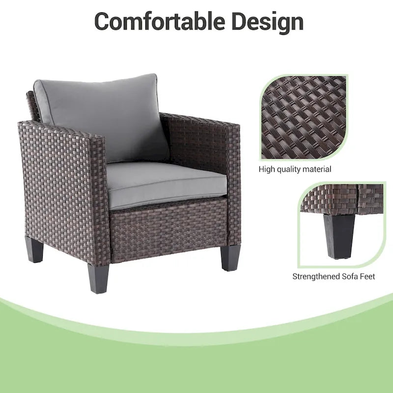 LIVOOSUN Outdoor 7Pcs Furniture Conversation Brown Rattan Sofa Set w/2 Tables