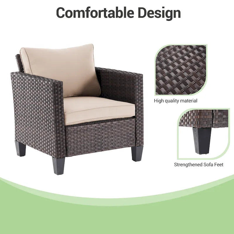 LIVOOSUN Outdoor 7Pcs Furniture Conversation Brown Rattan Sofa Set w/2 Tables