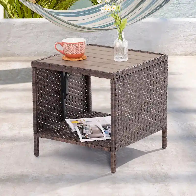 LIVOOSUN Outdoor 7Pcs Furniture Conversation Brown Rattan Sofa Set w/2 Tables