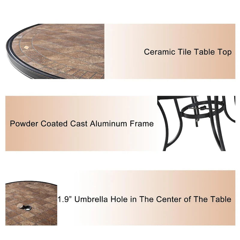 5 Piece Outdoor Patio Cast Aluminum Dining Set