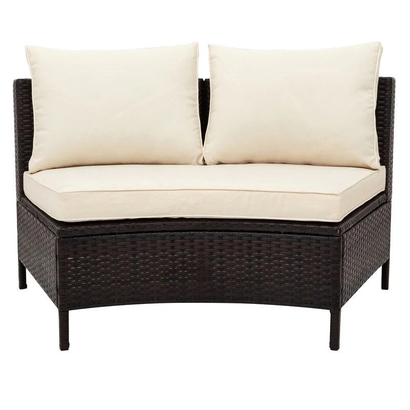 5 Pieces Patio Half-Moon Sofa Set with Tempered Glass Table