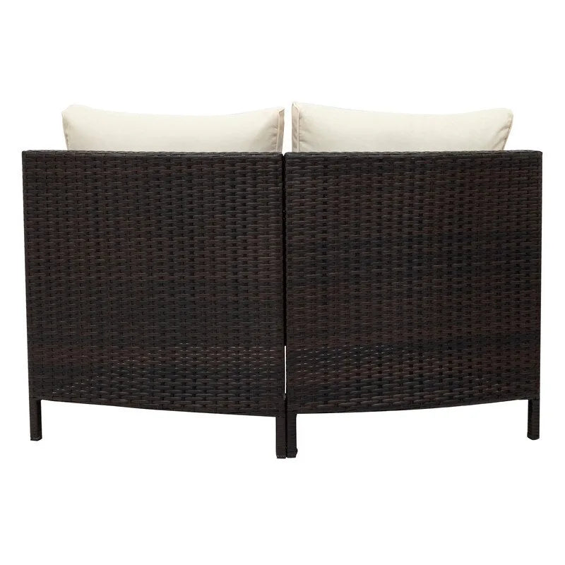 5 Pieces Patio Half-Moon Sofa Set with Tempered Glass Table