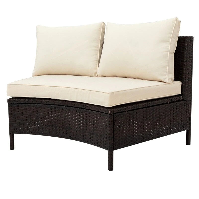 5 Pieces Patio Half-Moon Sofa Set with Tempered Glass Table