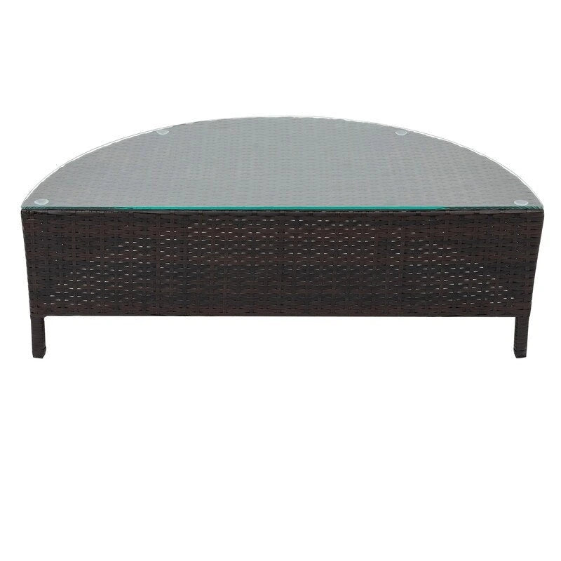5 Pieces Patio Half-Moon Sofa Set with Tempered Glass Table