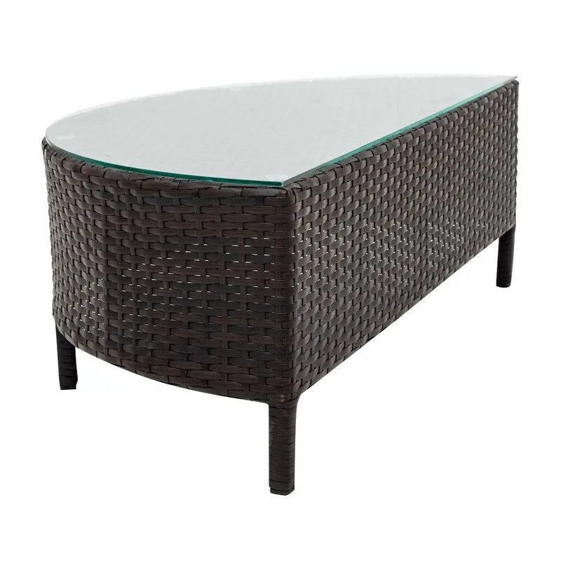 5 Pieces Patio Half-Moon Sofa Set with Tempered Glass Table