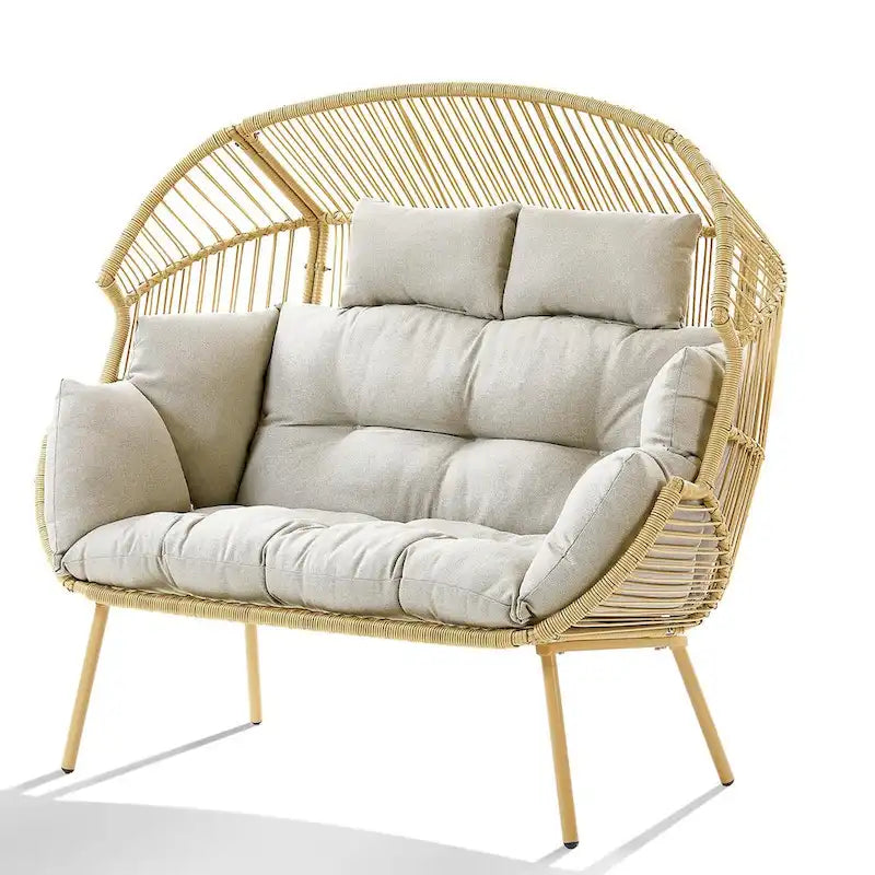 2-Seat Wicker Double Egg Chair with 2 Ottoman - Yellow